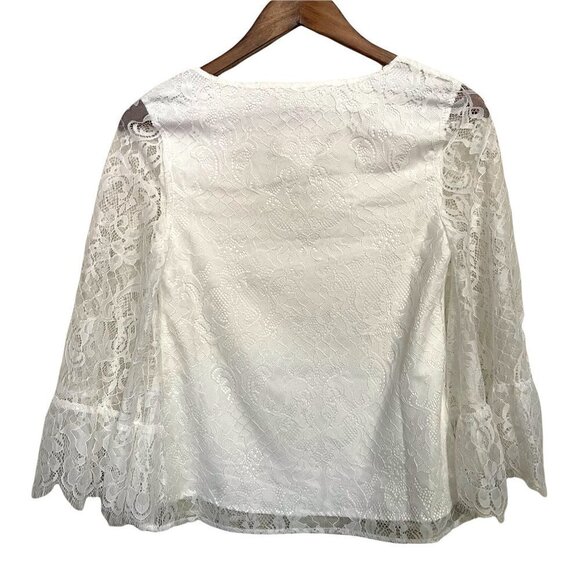 ModCloth Womens NWT White Cottagecore Natural V-Neck Bell Sleeve Lace Blouse XXS - Picture 8 of 8